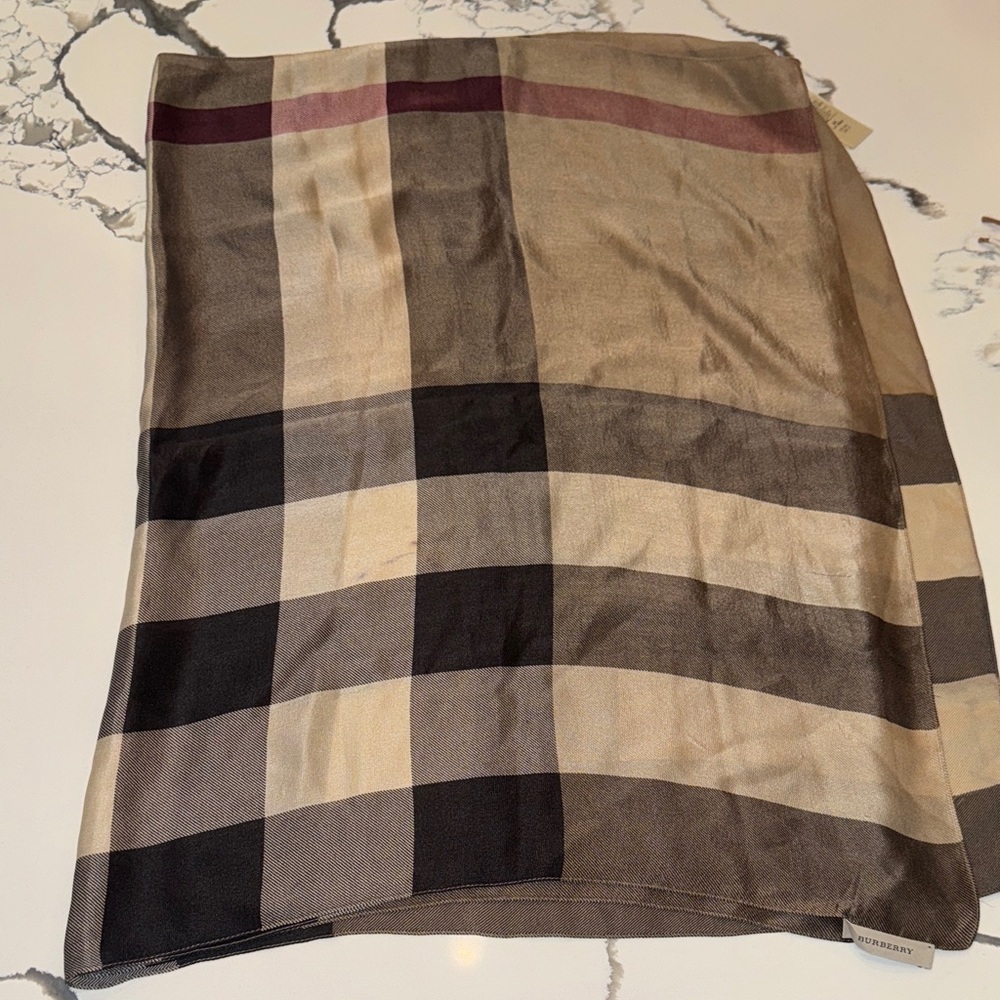 Burberry 100% Silk Beige and Black Wide Checkered Wrap